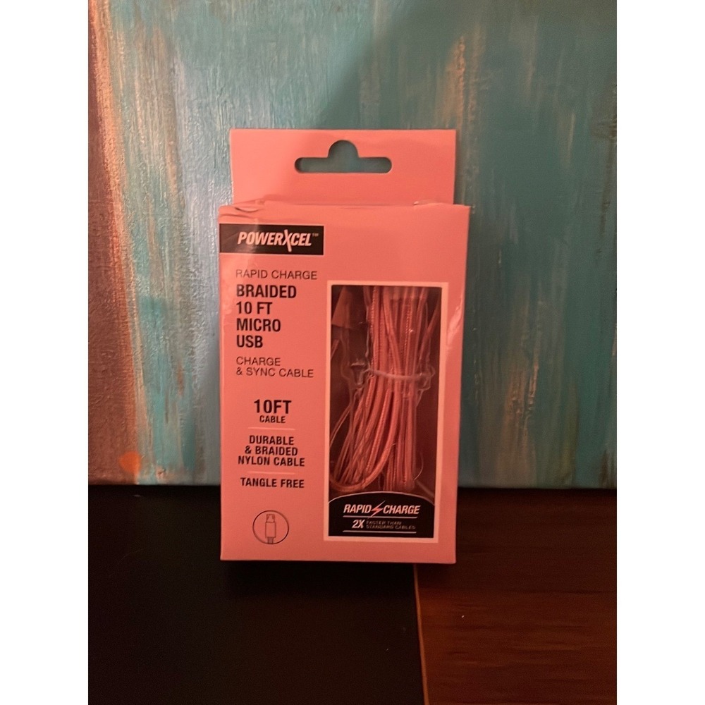 PowerExcel Braided 10ft Micro USB Charge & Sync Cable NIB